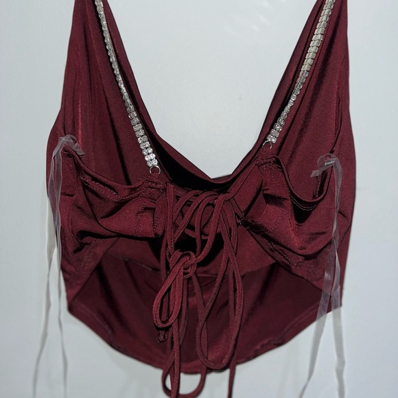 Maroon going out top with diamond studded straps. Tie back. - Picture 5 of 6